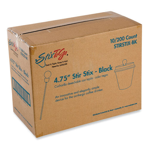 Image of AmerCareRoyal® STIRSTIX-BK Beverage Plugs, 4.75", Black, 2,000/Carton