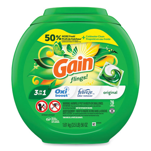 Image of Gain® 80735397 Flings Detergent Pods, Original, 76 Pods/Tub, 4 Tubs/Carton
