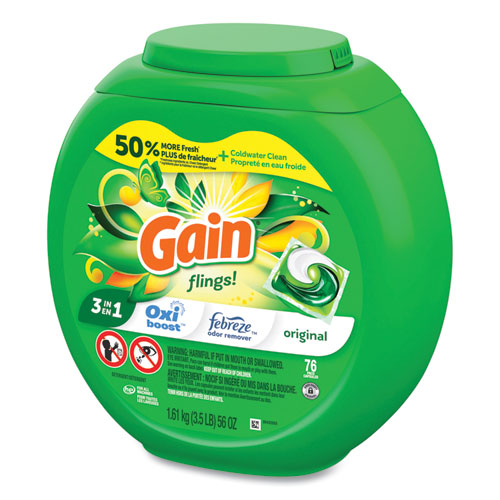 Image of Gain® 80735397 Flings Detergent Pods, Original, 76 Pods/Tub