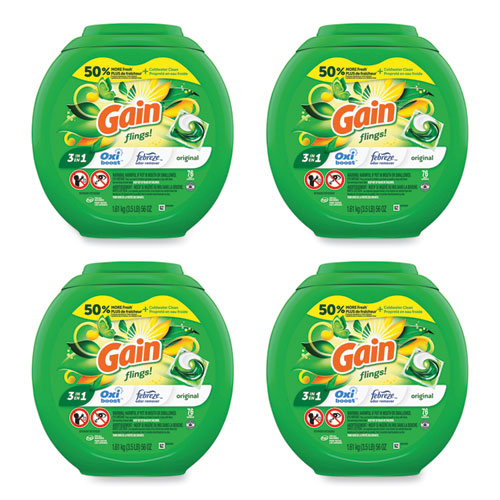 Image of Gain® 80735397 Flings Detergent Pods, Original, 76 Pods/Tub, 4 Tubs/Carton