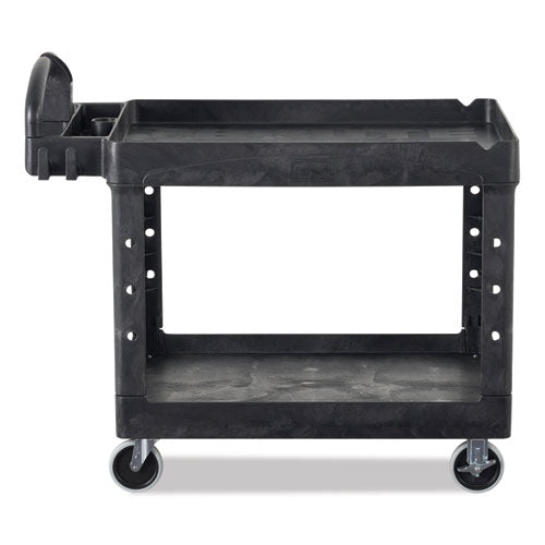 Image of Rubbermaid® Commercial FG454600BLA BRUTE Heavy-Duty Utility Cart with Lipped Shelves, Plastic, 2 Shelves, 750 lb Capacity, 26" x 55" x 33.25", Black