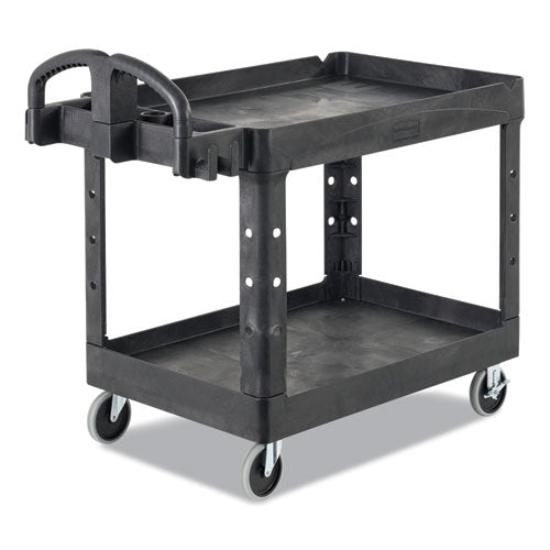 Image of Rubbermaid® Commercial FG454600BLA BRUTE Heavy-Duty Utility Cart with Lipped Shelves, Plastic, 2 Shelves, 750 lb Capacity, 26" x 55" x 33.25", Black