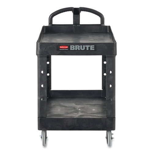 Image of Rubbermaid® Commercial FG454600BLA BRUTE Heavy-Duty Utility Cart with Lipped Shelves, Plastic, 2 Shelves, 750 lb Capacity, 26" x 55" x 33.25", Black