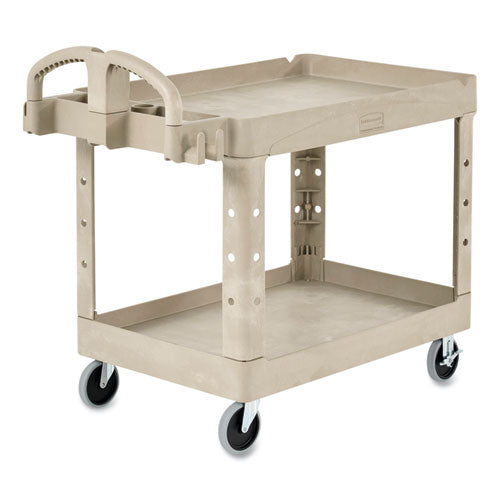Image of Rubbermaid® Commercial FG450088BEIG BRUTE Heavy-Duty Utility Cart with Lipped Shelves, Plastic, 2 Shelves, 500 lb Capacity, 17.13" x 38.5" x 38.88", Beige