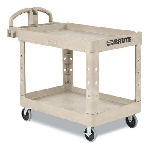 Image of Rubbermaid® Commercial FG450088BEIG BRUTE Heavy-Duty Utility Cart with Lipped Shelves, Plastic, 2 Shelves, 500 lb Capacity, 17.13" x 38.5" x 38.88", Beige
