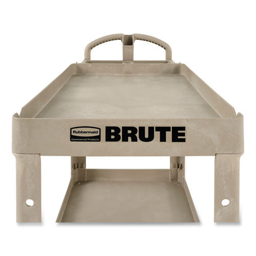 Image of Rubbermaid® Commercial FG450088BEIG BRUTE Heavy-Duty Utility Cart with Lipped Shelves, Plastic, 2 Shelves, 500 lb Capacity, 17.13" x 38.5" x 38.88", Beige