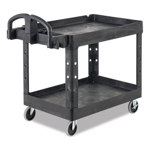 Image of Rubbermaid® Commercial FG450088BLA BRUTE Heavy-Duty Utility Cart with Lipped Shelves, Plastic, 2 Shelves, 500 lb Capacity, 17.13" x 38.5" x 38.88", Black