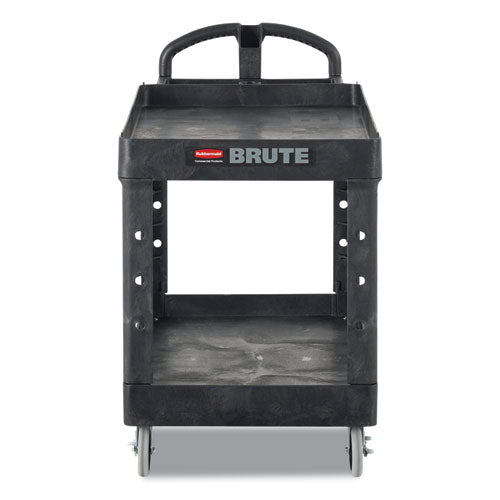 Image of Rubbermaid® Commercial FG450088BLA BRUTE Heavy-Duty Utility Cart with Lipped Shelves, Plastic, 2 Shelves, 500 lb Capacity, 17.13" x 38.5" x 38.88", Black