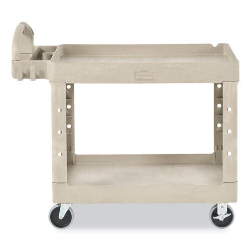 Image of Rubbermaid® Commercial FG452088BEIG BRUTE Heavy-Duty Utility Cart with Lipped Shelves, Plastic, 2 Shelves, 500 lb Capacity, 25.9" x 45.2" x 32.2", Beige