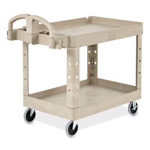 Image of Rubbermaid® Commercial FG452088BEIG BRUTE Heavy-Duty Utility Cart with Lipped Shelves, Plastic, 2 Shelves, 500 lb Capacity, 25.9" x 45.2" x 32.2", Beige