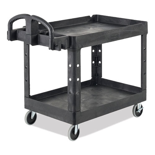 Image of Rubbermaid® Commercial FG452088BLA BRUTE Heavy-Duty Utility Cart with Lipped Shelves, Plastic, 2 Shelves, 500 lb Capacity, 25.9" x 45.2" x 32.2",  Black