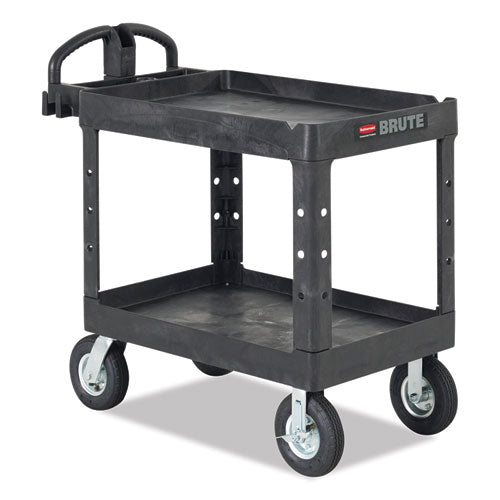 Image of Rubbermaid® Commercial FG452088BLA BRUTE Heavy-Duty Utility Cart with Lipped Shelves, Plastic, 2 Shelves, 500 lb Capacity, 25.9" x 45.2" x 32.2",  Black