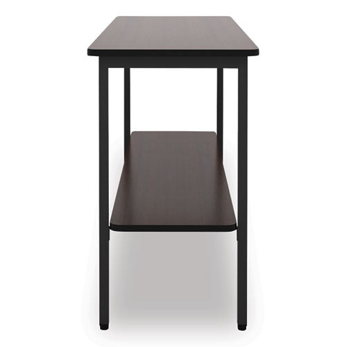 Image of Iceberg 69124 OfficeWorks One-Shelf Utility Table, Rectangular, 47.25" x 17.7" x 29.5", Walnut Top, Black Base/Legs