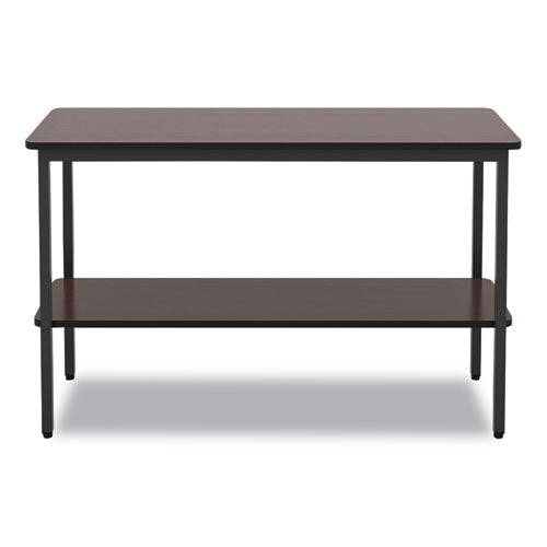 Image of Iceberg 69124 OfficeWorks One-Shelf Utility Table, Rectangular, 47.25" x 17.7" x 29.5", Walnut Top, Black Base/Legs