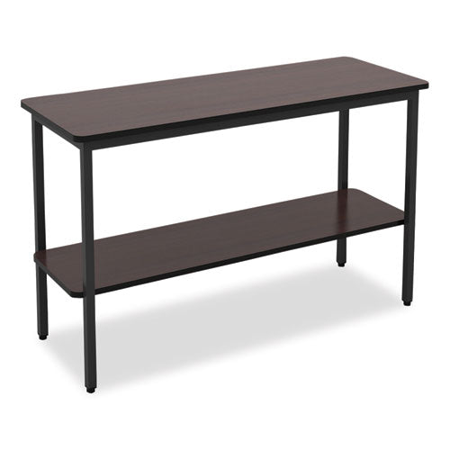 Image of Iceberg 69124 OfficeWorks One-Shelf Utility Table, Rectangular, 47.25" x 17.7" x 29.5", Walnut Top, Black Base/Legs