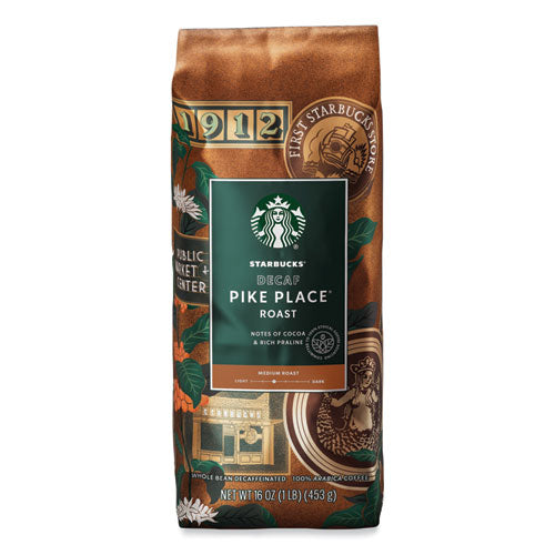 Image of Starbucks® 12540222 Whole Bean Coffee, Decaffeinated, Pike Place, 1 lb, Bag