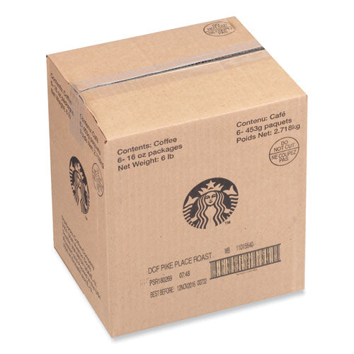 Image of Starbucks® 12540222 Whole Bean Coffee, Decaffeinated, Pike Place, 1 lb, Bag