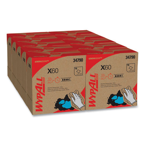 Image of WypAll® 34790 General Clean X60 Cloths, POP-UP Box, 8.34 x 16.8, White, 118/Box, 10 Boxes/Carton