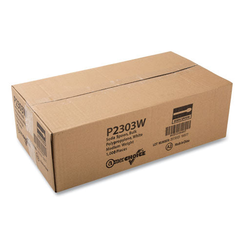 Image of AmerCareRoyal® P2303W Polypropylene Cutlery, Soda Spoon, Plastic, 7.87", White, 1,000/Carton