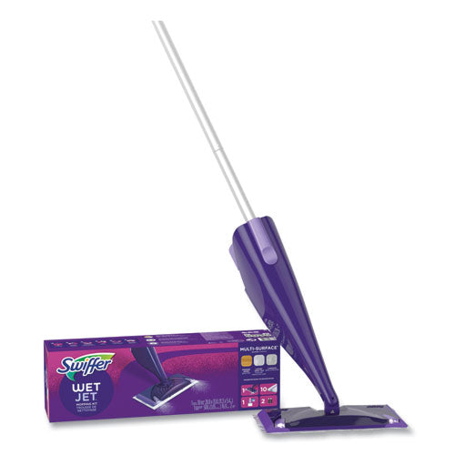 Image of Swiffer® 80354301 WetJet Mop Starter Kit with 10 Pads and 1 Cleaner, 11.3 x 5.4 Head, Silver Handle