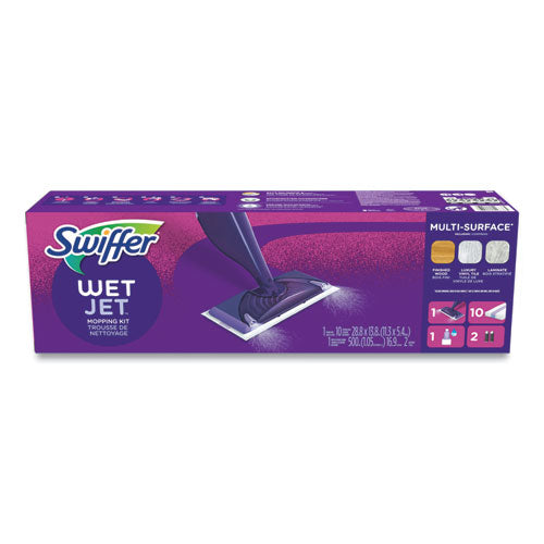 Image of Swiffer® 80354301 WetJet Mop Starter Kit with 10 Pads and 1 Cleaner, 11.3 x 5.4 Head, Silver Handle