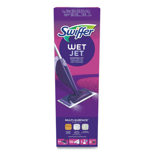 Image of Swiffer® 80354301 WetJet Mop Starter Kit with 10 Pads and 1 Cleaner, 11.3 x 5.4 Head, Silver Handle