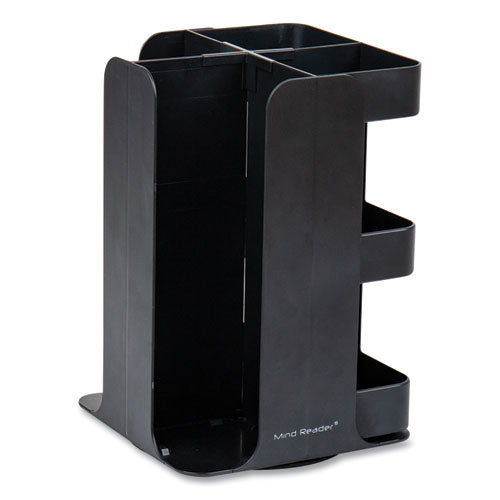 Image of Mind Reader CUPOSPIN-BLK Anchor Collection 8-Compartment Coffee Cup, Lid, and Condiment Carousel Countertop Organizer, 8 x 8 x 12, Black