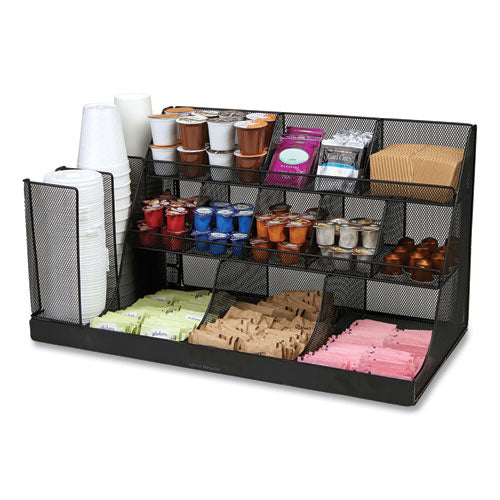 Image of Mind Reader CMG2MESH-BLK Network Collection 14-Compartment Coffee Cup and Condiment Countertop Organizer, 11.61 x 23.9 x 12.76, Black