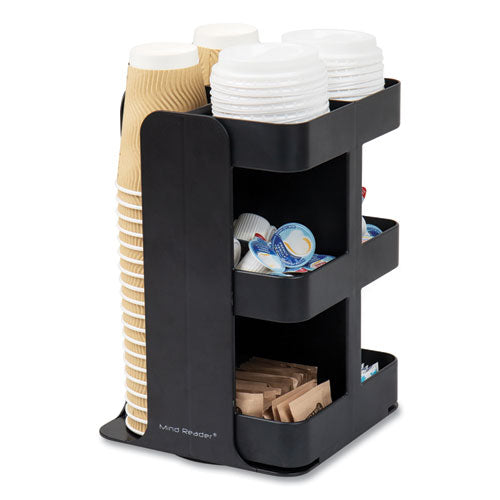 Image of Mind Reader CUPOSPIN-BLK Anchor Collection 8-Compartment Coffee Cup, Lid, and Condiment Carousel Countertop Organizer, 8 x 8 x 12, Black