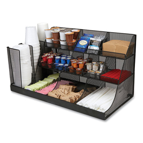 Image of Mind Reader CMG2MESH-BLK Network Collection 14-Compartment Coffee Cup and Condiment Countertop Organizer, 11.61 x 23.9 x 12.76, Black