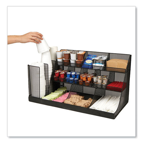 Image of Mind Reader CMG2MESH-BLK Network Collection 14-Compartment Coffee Cup and Condiment Countertop Organizer, 11.61 x 23.9 x 12.76, Black