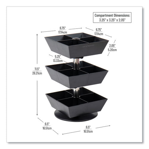 Image of Mind Reader TEASWIV3T-BLK Anchor Collection 3-Tier 12-Compartment Tea and Condiment Carousel Countertop Organizer, 6.75 x 6.75 x 11.5, Black