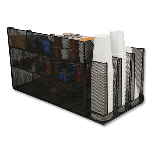 Image of Mind Reader CMG2MESH-BLK Network Collection 14-Compartment Coffee Cup and Condiment Countertop Organizer, 11.61 x 23.9 x 12.76, Black