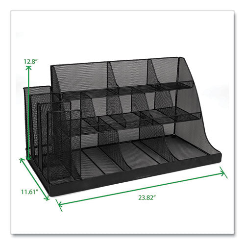 Image of Mind Reader CMG2MESH-BLK Network Collection 14-Compartment Coffee Cup and Condiment Countertop Organizer, 11.61 x 23.9 x 12.76, Black