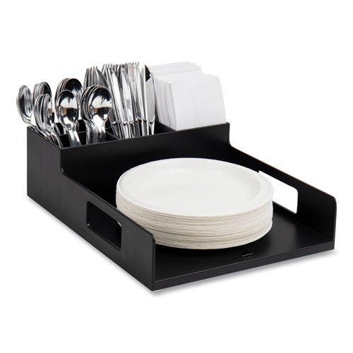 Image of Mind Reader PSNAPUT-BLK Network Collection Utensil, Napkin and Plate Countertop Organizer, 15.2 x 11.5 x 4.45, Plastic, Black