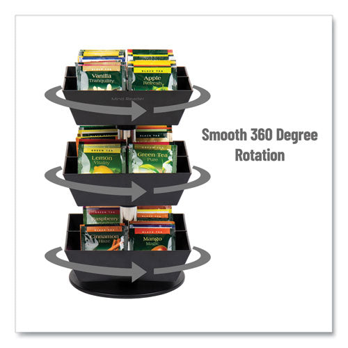 Image of Mind Reader TEASWIV3T-BLK Anchor Collection 3-Tier 12-Compartment Tea and Condiment Carousel Countertop Organizer, 6.75 x 6.75 x 11.5, Black