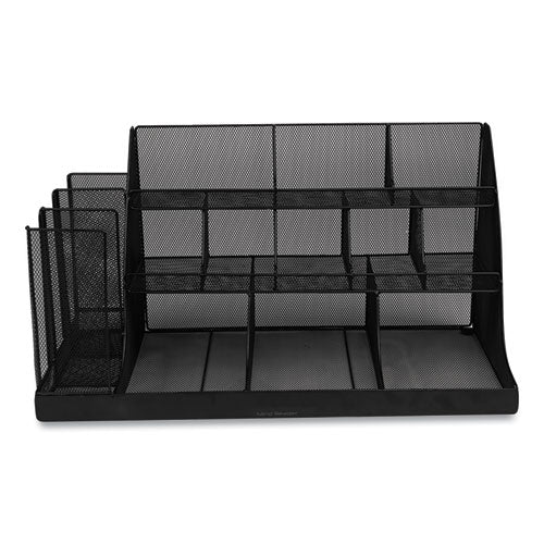 Image of Mind Reader CMG2MESH-BLK Network Collection 14-Compartment Coffee Cup and Condiment Countertop Organizer, 11.61 x 23.9 x 12.76, Black