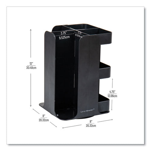 Image of Mind Reader CUPOSPIN-BLK Anchor Collection 8-Compartment Coffee Cup, Lid, and Condiment Carousel Countertop Organizer, 8 x 8 x 12, Black