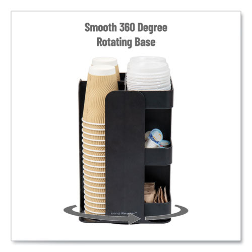 Image of Mind Reader CUPOSPIN-BLK Anchor Collection 8-Compartment Coffee Cup, Lid, and Condiment Carousel Countertop Organizer, 8 x 8 x 12, Black