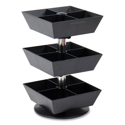 Image of Mind Reader TEASWIV3T-BLK Anchor Collection 3-Tier 12-Compartment Tea and Condiment Carousel Countertop Organizer, 6.75 x 6.75 x 11.5, Black