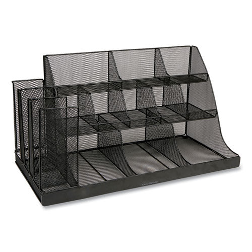 Image of Mind Reader CMG2MESH-BLK Network Collection 14-Compartment Coffee Cup and Condiment Countertop Organizer, 11.61 x 23.9 x 12.76, Black