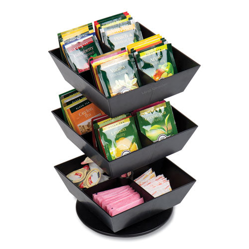 Image of Mind Reader TEASWIV3T-BLK Anchor Collection 3-Tier 12-Compartment Tea and Condiment Carousel Countertop Organizer, 6.75 x 6.75 x 11.5, Black