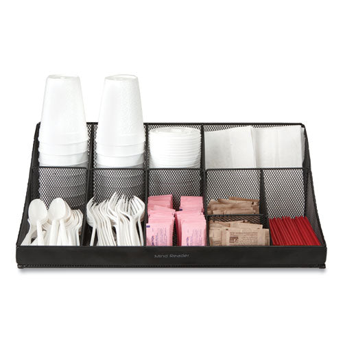 Image of Mind Reader COMORGMESH-BLK Network Collection 11-Compartment Coffee Cup and Condiment Countertop Organizer, 9.5 x 17.88 x 6.63, Black