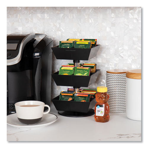 Image of Mind Reader TEASWIV3T-BLK Anchor Collection 3-Tier 12-Compartment Tea and Condiment Carousel Countertop Organizer, 6.75 x 6.75 x 11.5, Black