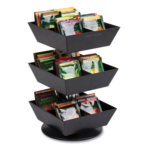 Image of Mind Reader TEASWIV3T-BLK Anchor Collection 3-Tier 12-Compartment Tea and Condiment Carousel Countertop Organizer, 6.75 x 6.75 x 11.5, Black