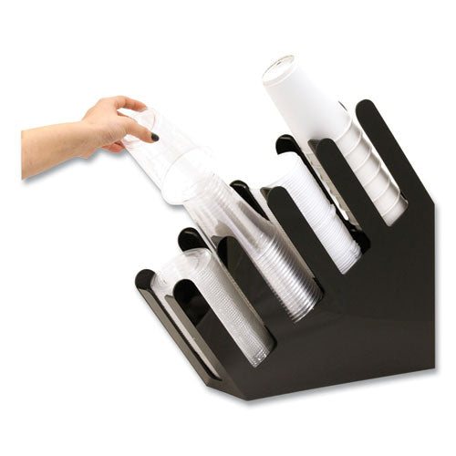 Image of Mind Reader 4ACUPHOLD-BLK Foundation Collection 4-Compartment Graduated Countertop Coffee Cup Dispenser, 4 x 18 x 16, Black