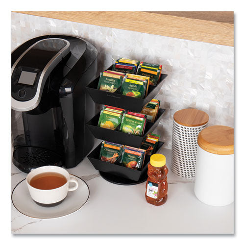 Image of Mind Reader TEASWIV3T-BLK Anchor Collection 3-Tier 12-Compartment Tea and Condiment Carousel Countertop Organizer, 6.75 x 6.75 x 11.5, Black