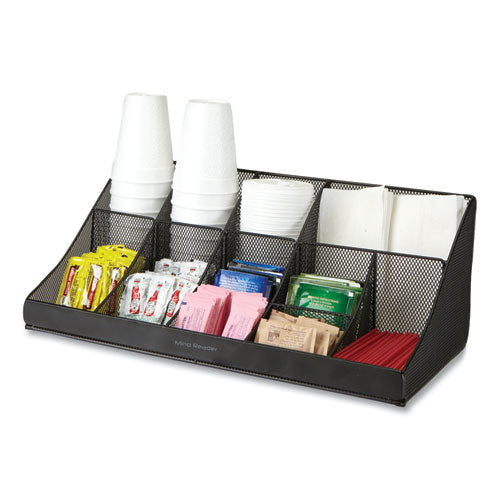Image of Mind Reader COMORGMESH-BLK Network Collection 11-Compartment Coffee Cup and Condiment Countertop Organizer, 9.5 x 17.88 x 6.63, Black