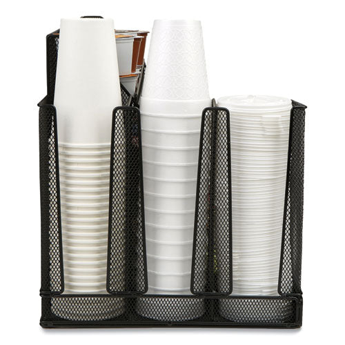Image of Mind Reader CMG2MESH-BLK Network Collection 14-Compartment Coffee Cup and Condiment Countertop Organizer, 11.61 x 23.9 x 12.76, Black