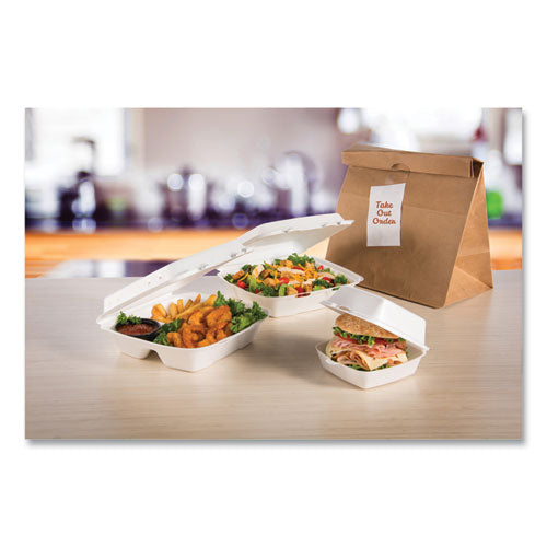 Image of Dart® 95HT3R Foam Hinged Lid Containers, 3 Compartments, 9.25 x 9.5 x 3, White, 100/Sleeve, 2 Sleeves/Carton